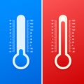 Weather thermometer. Warm and cold temperatures. Vector illustration.